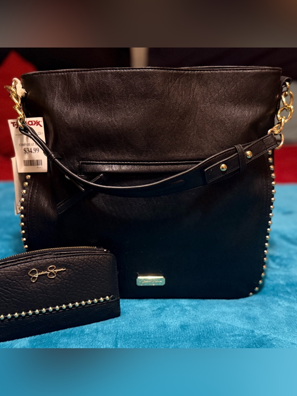 Jessica Simpson Black Tote with Gold Hardware and Stud Accents